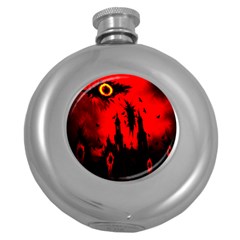 Big Eye Fire Black Red Night Crow Bird Ghost Halloween Round Hip Flask (5 Oz) by Alisyart