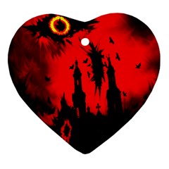 Big Eye Fire Black Red Night Crow Bird Ghost Halloween Heart Ornament (two Sides)