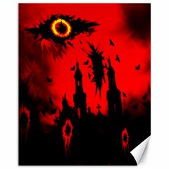 Big Eye Fire Black Red Night Crow Bird Ghost Halloween Canvas 11  X 14  