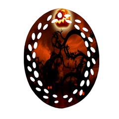 Halloween Pumpkins Tree Night Black Eye Jungle Moon Ornament (oval Filigree)