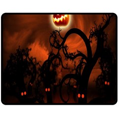 Halloween Pumpkins Tree Night Black Eye Jungle Moon Double Sided Fleece Blanket (medium) 