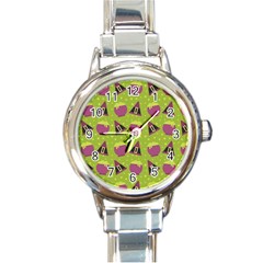 Hat Formula Purple Green Polka Dots Round Italian Charm Watch by Alisyart