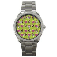 Hat Formula Purple Green Polka Dots Sport Metal Watch