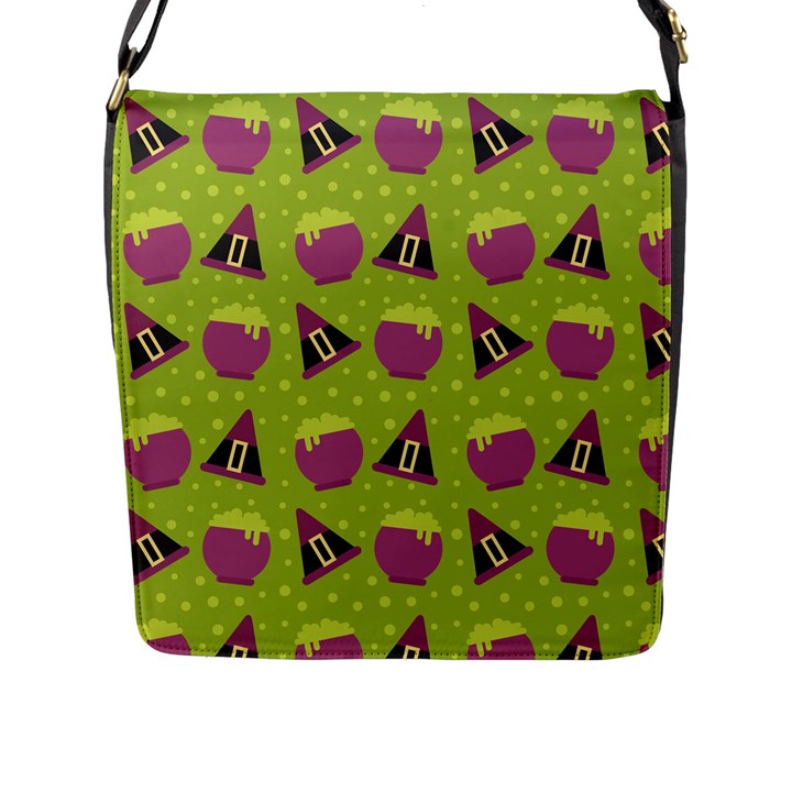 Hat Formula Purple Green Polka Dots Flap Messenger Bag (L) 