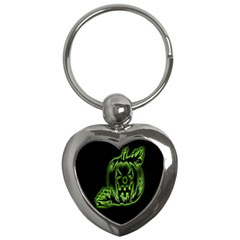 Pumpkin Black Halloween Neon Green Face Mask Smile Key Chains (heart)  by Alisyart