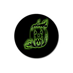 Pumpkin Black Halloween Neon Green Face Mask Smile Magnet 3  (round)