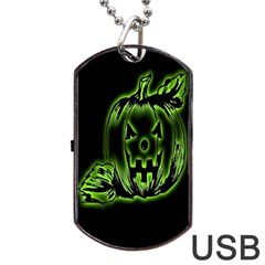 Pumpkin Black Halloween Neon Green Face Mask Smile Dog Tag Usb Flash (two Sides) by Alisyart