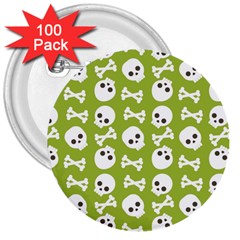 Skull Bone Mask Face White Green 3  Buttons (100 Pack)  by Alisyart