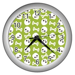 Skull Bone Mask Face White Green Wall Clocks (silver)  by Alisyart