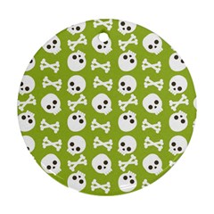 Skull Bone Mask Face White Green Round Ornament (two Sides)