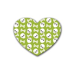 Skull Bone Mask Face White Green Rubber Coaster (heart)  by Alisyart