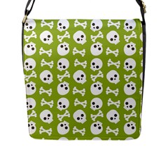 Skull Bone Mask Face White Green Flap Messenger Bag (l)  by Alisyart