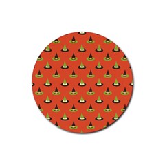 Hat Wicked Witch Ghost Halloween Red Green Black Rubber Round Coaster (4 Pack) 