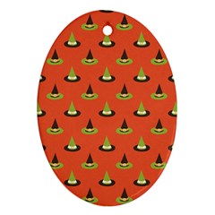 Hat Wicked Witch Ghost Halloween Red Green Black Oval Ornament (two Sides)