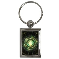 Green Chaos Clock, Steampunk Alchemy Fractal Mandala Key Chains (rectangle)  by jayaprime