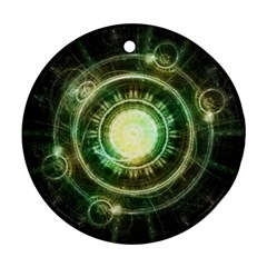 Green Chaos Clock, Steampunk Alchemy Fractal Mandala Round Ornament (two Sides) by jayaprime