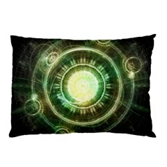 Green Chaos Clock, Steampunk Alchemy Fractal Mandala Pillow Case by jayaprime