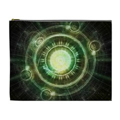 Green Chaos Clock, Steampunk Alchemy Fractal Mandala Cosmetic Bag (xl) by jayaprime