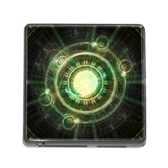 Green Chaos Clock, Steampunk Alchemy Fractal Mandala Memory Card Reader (square) by jayaprime