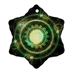 Green Chaos Clock, Steampunk Alchemy Fractal Mandala Snowflake Ornament (two Sides) by jayaprime