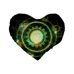 Green Chaos Clock, Steampunk Alchemy Fractal Mandala Standard 16  Premium Heart Shape Cushions by jayaprime