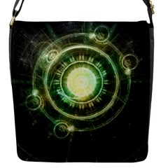 Green Chaos Clock, Steampunk Alchemy Fractal Mandala Flap Messenger Bag (s)