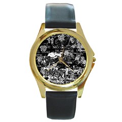 Graffiti Round Gold Metal Watch by ValentinaDesign