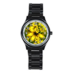 Beautiful Yellow-green Meadow Of Daffodil Flowers Stainless Steel Round Watch by jayaprime