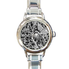 Black And White Pattern Texture Round Italian Charm Watch by Celenk