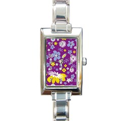 Floral Flowers Rectangle Italian Charm Watch by Celenk