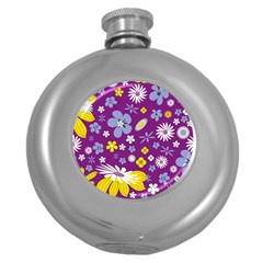 Floral Flowers Round Hip Flask (5 Oz) by Celenk