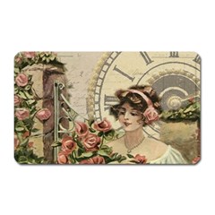 French Vintage Girl Roses Clock Magnet (rectangular) by Celenk