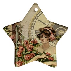 French Vintage Girl Roses Clock Star Ornament (two Sides) by Celenk