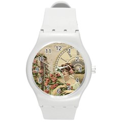 French Vintage Girl Roses Clock Round Plastic Sport Watch (m) by Celenk