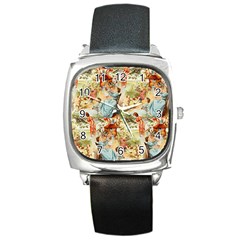 Seamless Vintage Design Square Metal Watch by Celenk