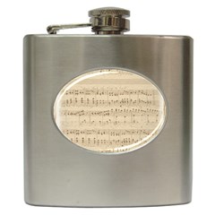 Vintage Beige Music Notes Hip Flask (6 Oz) by Celenk