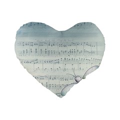 Vintage Blue Music Notes Standard 16  Premium Heart Shape Cushions by Celenk