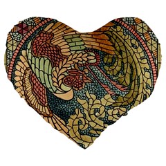 Wings Feathers Cubism Mosaic Large 19  Premium Flano Heart Shape Cushions by Celenk