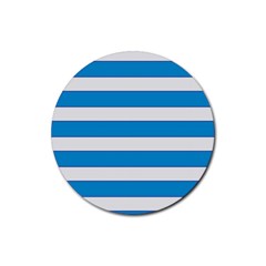 Blue And White Lines Rubber Round Coaster (4 Pack)  by berwies