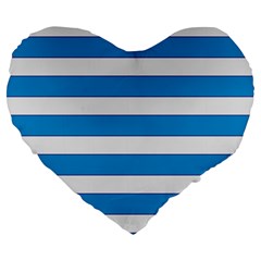 Blue And White Lines Large 19  Premium Flano Heart Shape Cushions