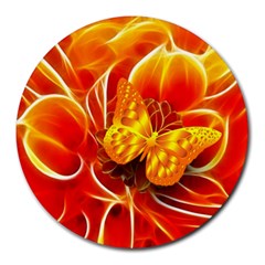 Arrangement Butterfly Aesthetics Orange Background Round Mousepads by Celenk