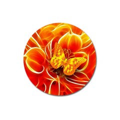 Arrangement Butterfly Aesthetics Orange Background Magnet 3  (round) by Celenk