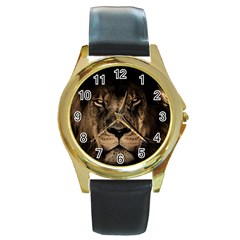 African Lion Mane Close Eyes Round Gold Metal Watch by Celenk