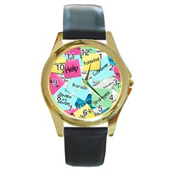 Stickies Post It List Business Round Gold Metal Watch by Celenk