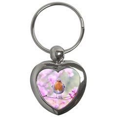 Spring Bird Bird Spring Robin Key Chains (heart)  by Celenk