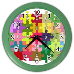 Puzzle Part Letters Abc Education Color Wall Clocks