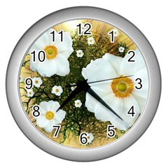 Summer Anemone Sylvestris Wall Clocks (silver)  by Celenk