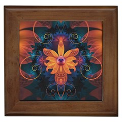 Beautiful Fiery Orange & Blue Fractal Orchid Flower Framed Tiles by jayaprime