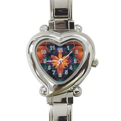 Beautiful Fiery Orange & Blue Fractal Orchid Flower Heart Italian Charm Watch by jayaprime