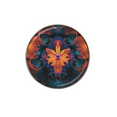 Beautiful Fiery Orange & Blue Fractal Orchid Flower Hat Clip Ball Marker (4 Pack) by jayaprime
